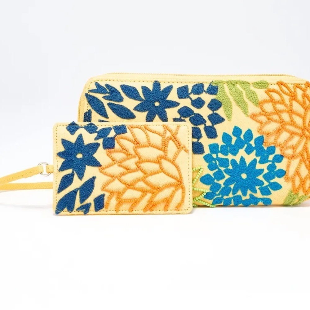 Colorful Floral Embroidered Clutch and Cardholder
